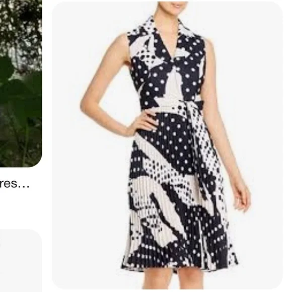 T TAHARI | Bloomingdale’s Polkadot Pleated Midi Dress women’s 10 - Picture 1 of 9